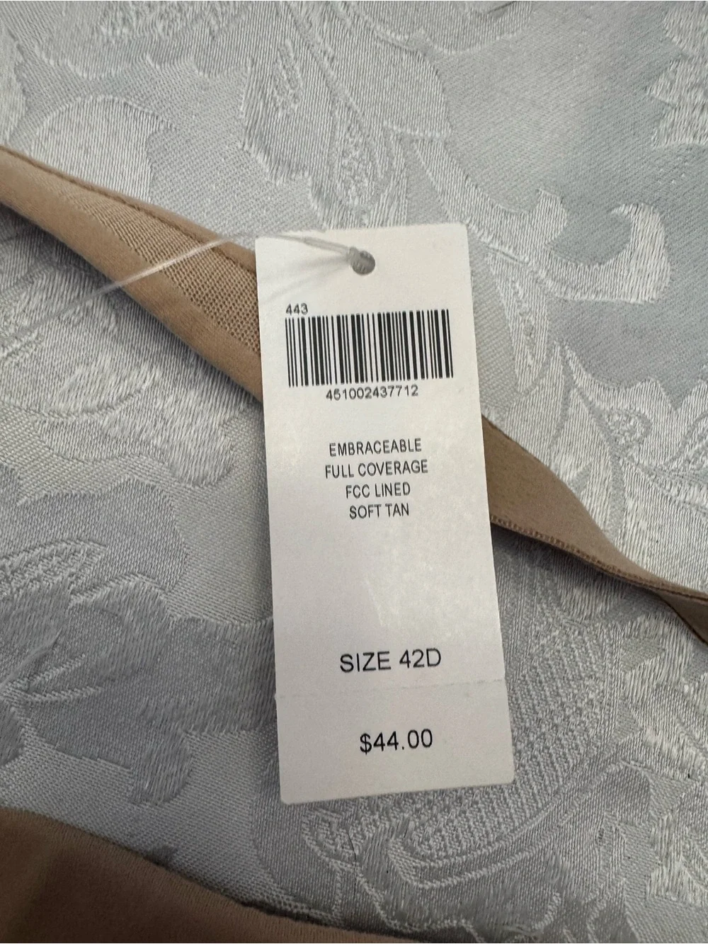 Soma Bra Size 42D Embraceable Full Coverage Underwire Lined Soft‎ Tan New Flawed